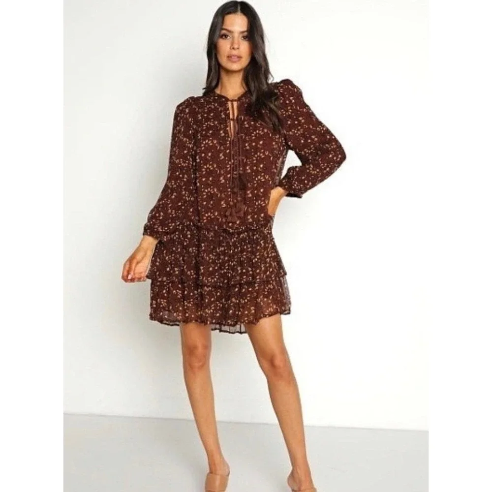 NWT Cleobella Jaslynn Mini Dress in Zadia Block Brown (MSRP: $248) Size Medium